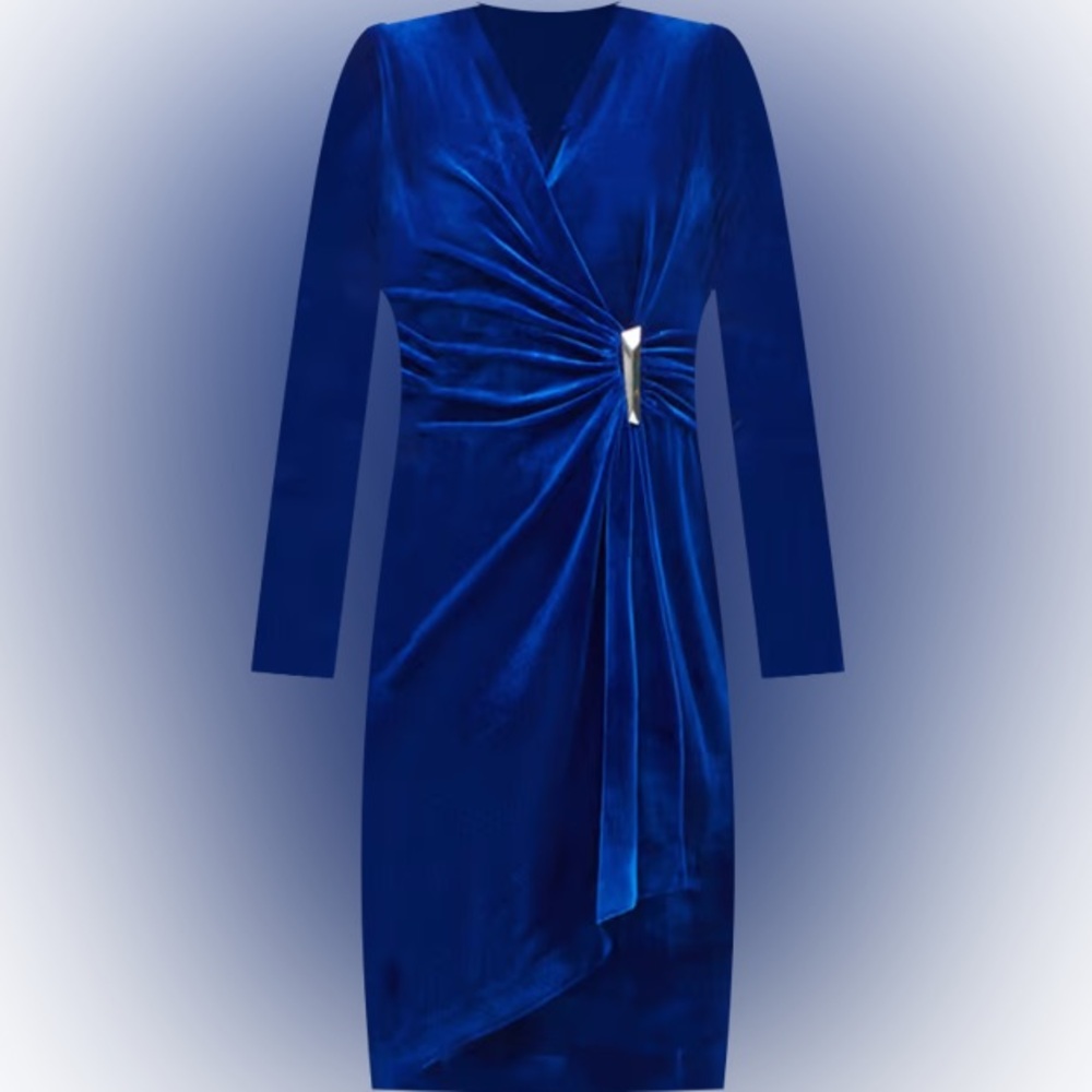 Calvin Klein Velvet V-Neck Dress - Picture 5 of 6